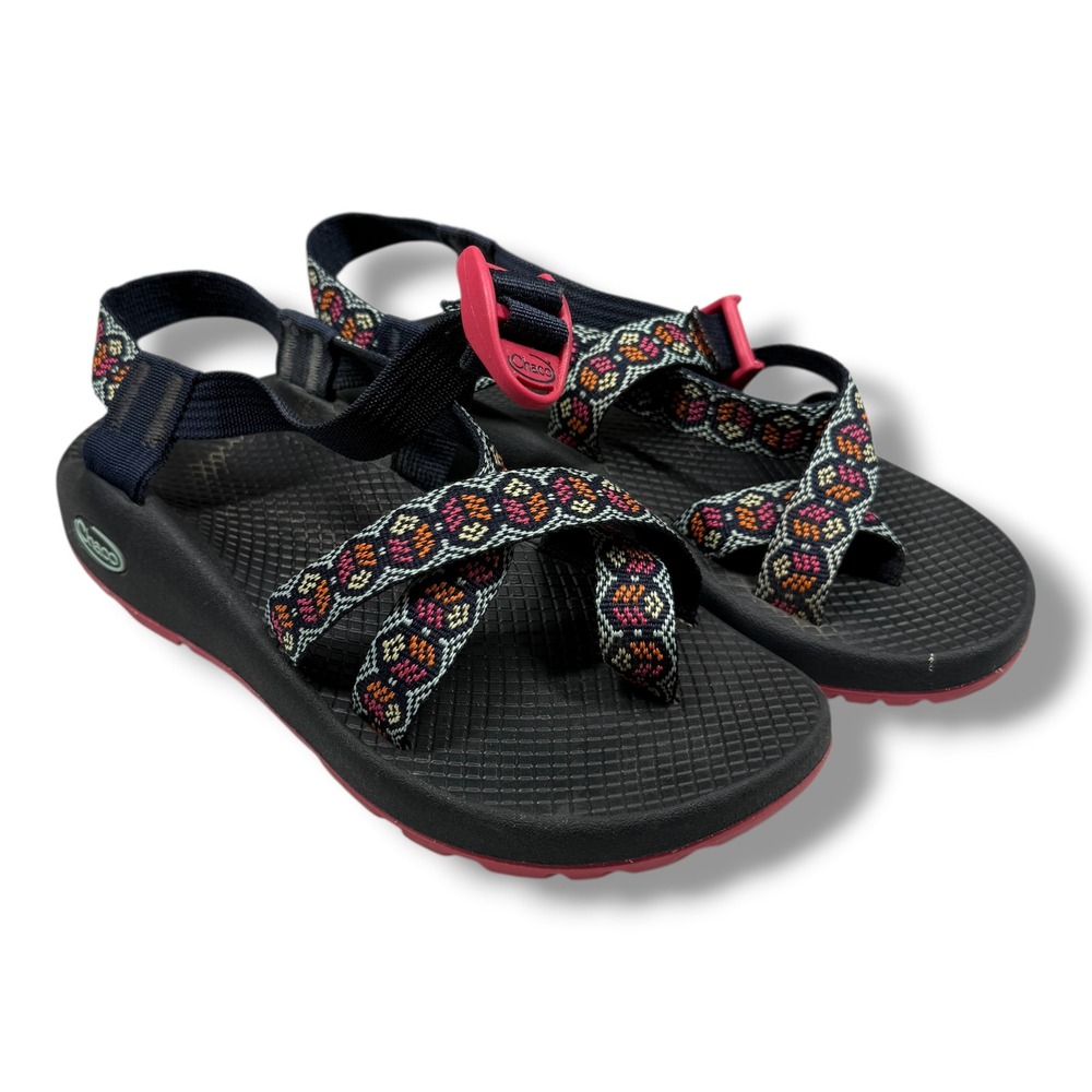 Chaco Z/Cloud 2 Women Size 6 Black Pink Geometric Strappy Toe Loop Sandals
